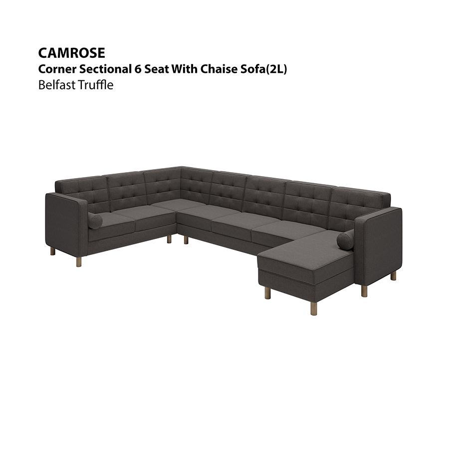 MORE CAMROSE OPTIONS Camrose Sectional 6 Seat with Chaise (2L) Sofa Camrose Sectional 6 Seat with Chaise (2L) Sofa Fabric Belfast Truffle Mandaue Foam