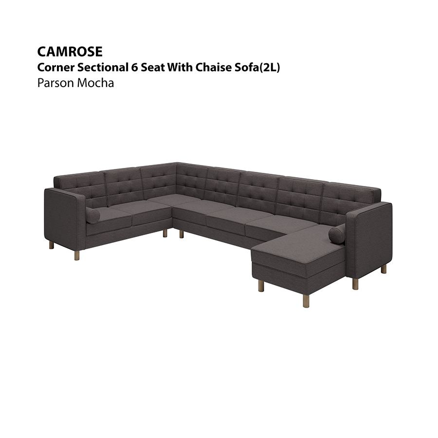 MORE CAMROSE OPTIONS Camrose Sectional 6 Seat with Chaise (2L) Sofa Camrose Sectional 6 Seat with Chaise (2L) Sofa Fabric Parson Mocha Mandaue Foam