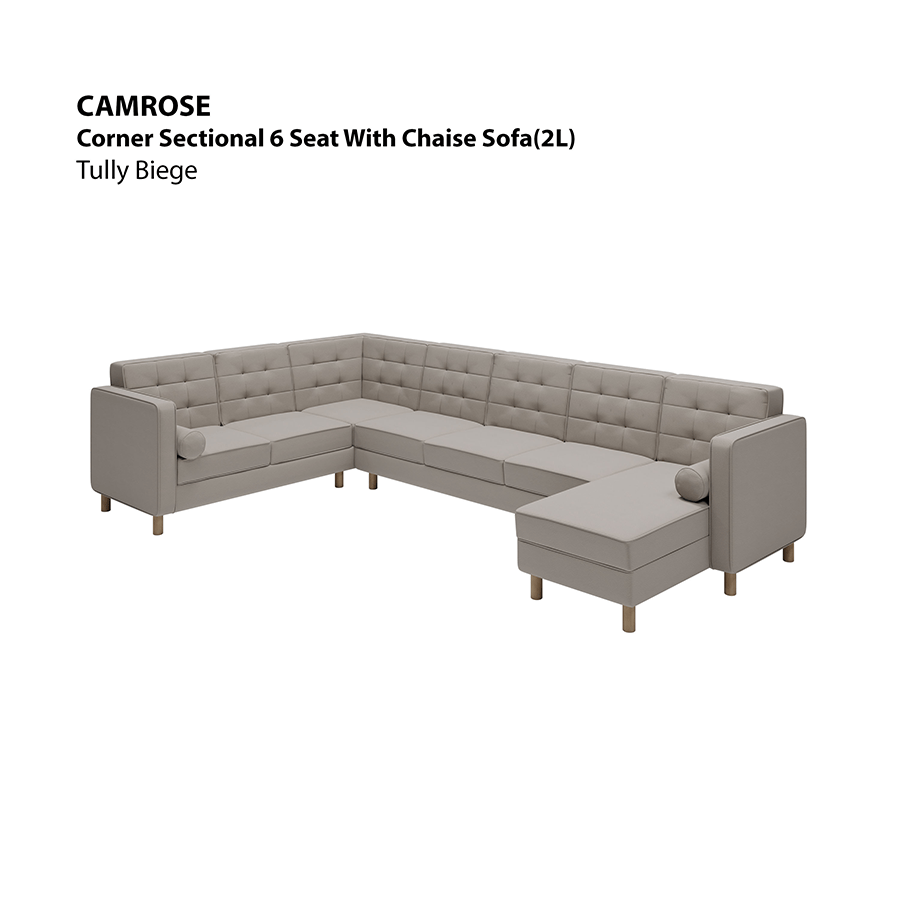 MORE CAMROSE OPTIONS Camrose Sectional 6 Seat with Chaise (2L) Sofa Camrose Sectional 6 Seat with Chaise (2L) Sofa Leatherette Tully Beige Mandaue Foam