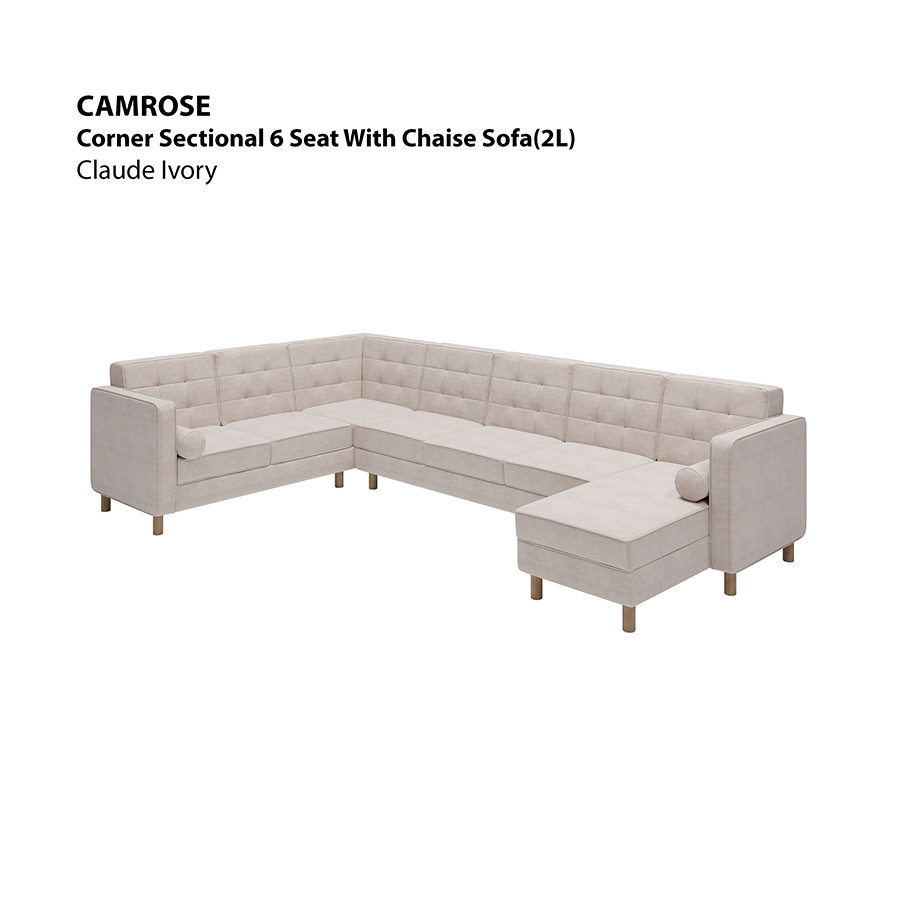 MORE CAMROSE OPTIONS Camrose Sectional 6 Seat with Chaise (2L) Sofa Camrose Sectional 6 Seat with Chaise (2L) Sofa Lux Claude Ivory Mandaue Foam