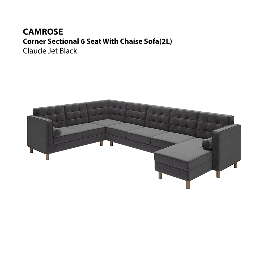 MORE CAMROSE OPTIONS Camrose Sectional 6 Seat with Chaise (2L) Sofa Camrose Sectional 6 Seat with Chaise (2L) Sofa Lux Claude Jet Black Mandaue Foam