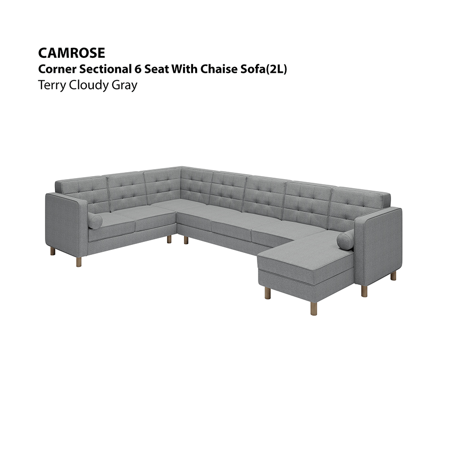 MORE CAMROSE OPTIONS Camrose Sectional 6 Seat with Chaise (2L) Sofa Camrose Sectional 6 Seat with Chaise (2L) Sofa Lux Terry Cloudy Gray Mandaue Foam