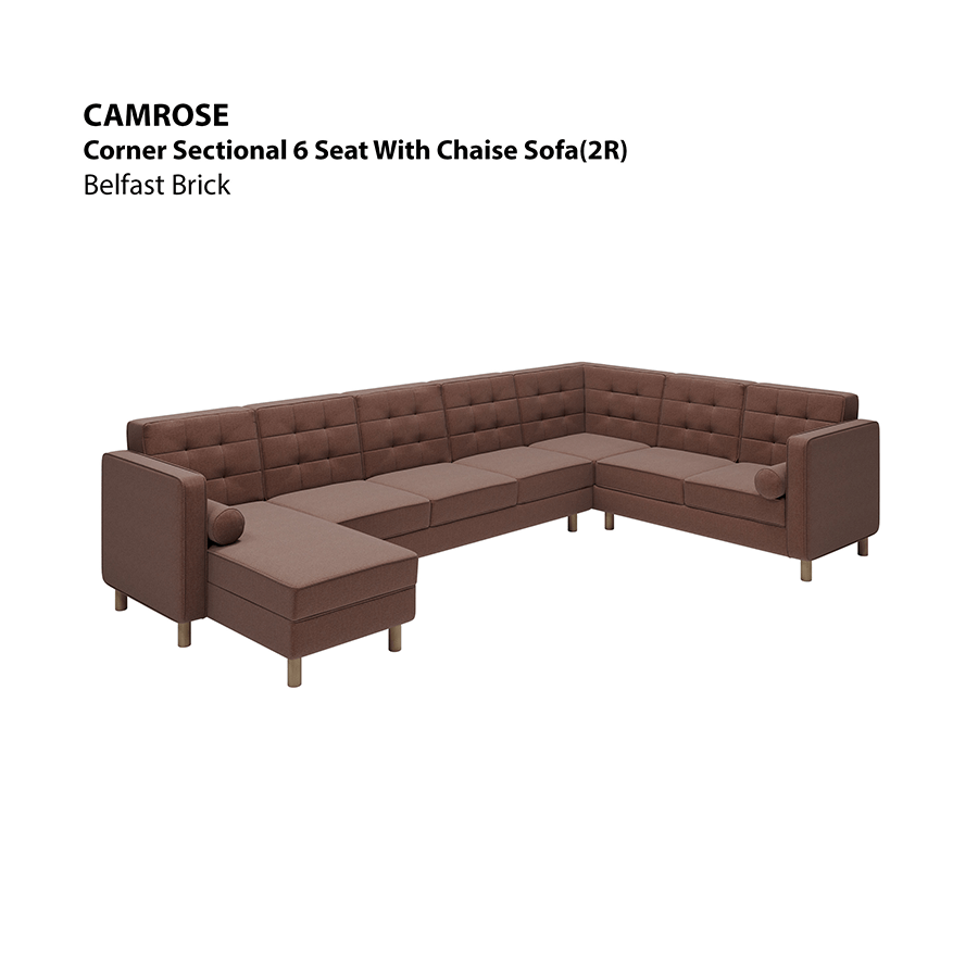 MORE CAMROSE OPTIONS Camrose Sectional 6 Seat with Chaise (2R) Sofa Camrose Sectional 6 Seat with Chaise (2R) Sofa Fabric Belfast Brick Mandaue Foam