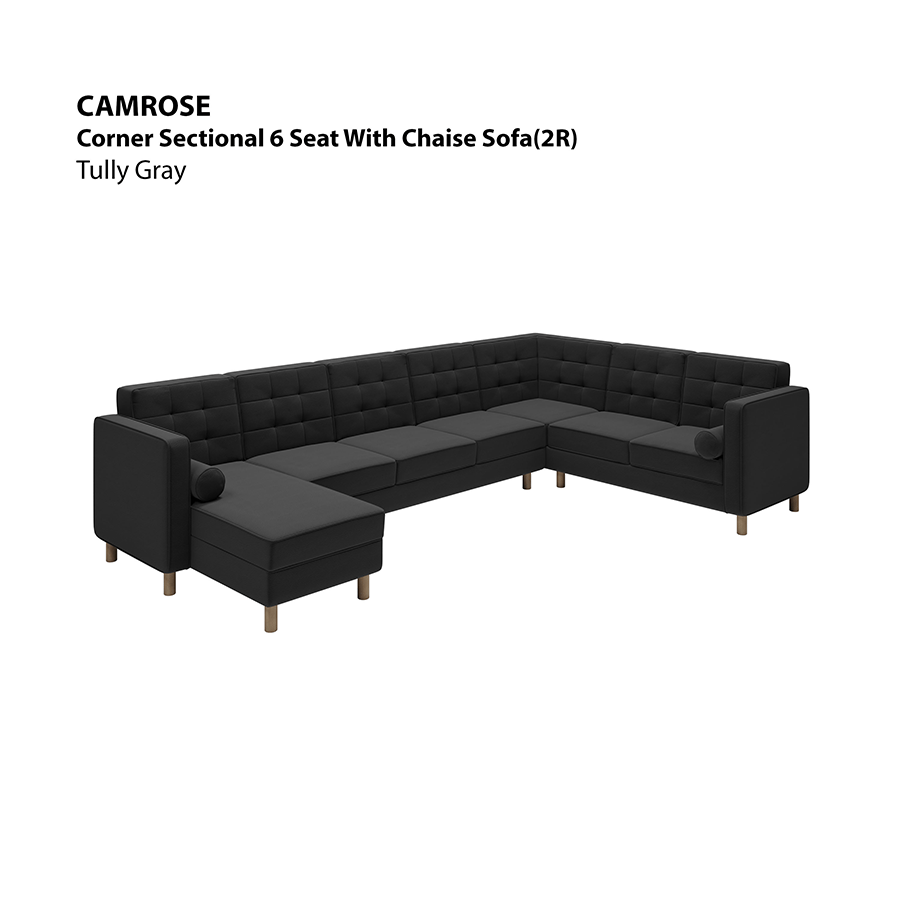 MORE CAMROSE OPTIONS Camrose Sectional 6 Seat with Chaise (2R) Sofa Camrose Sectional 6 Seat with Chaise (2R) Sofa Leatherette Tully Gray Mandaue Foam