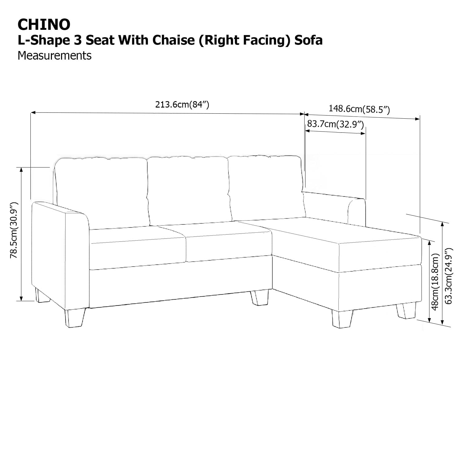 Chino L-shape 3 Seat with Chaise (Right Facing) Sofa