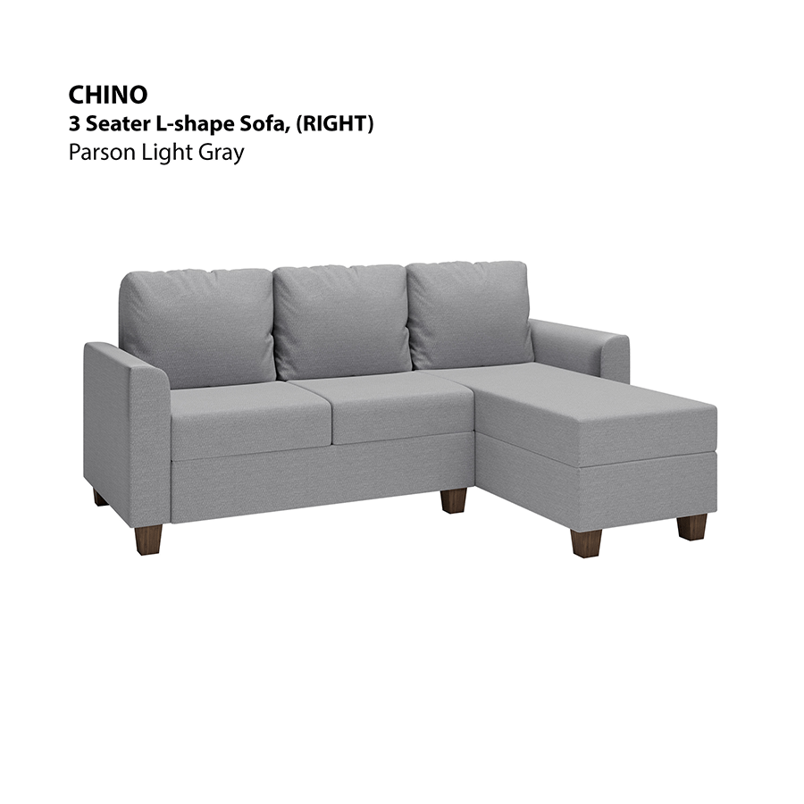 Chino L-shape Seat with Chaise (Right Facing) Sofa Fabric Parson Light Gray