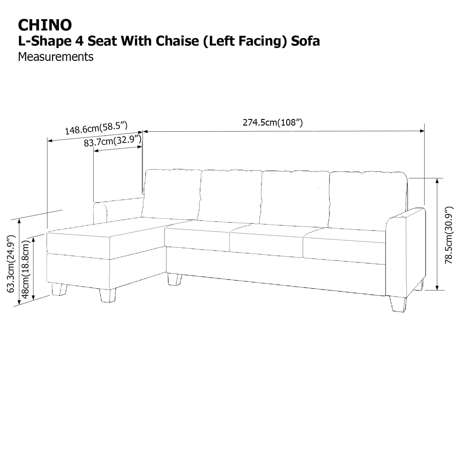 Chino L-shape 4 Seat with Chaise (Left Facing) Sofa