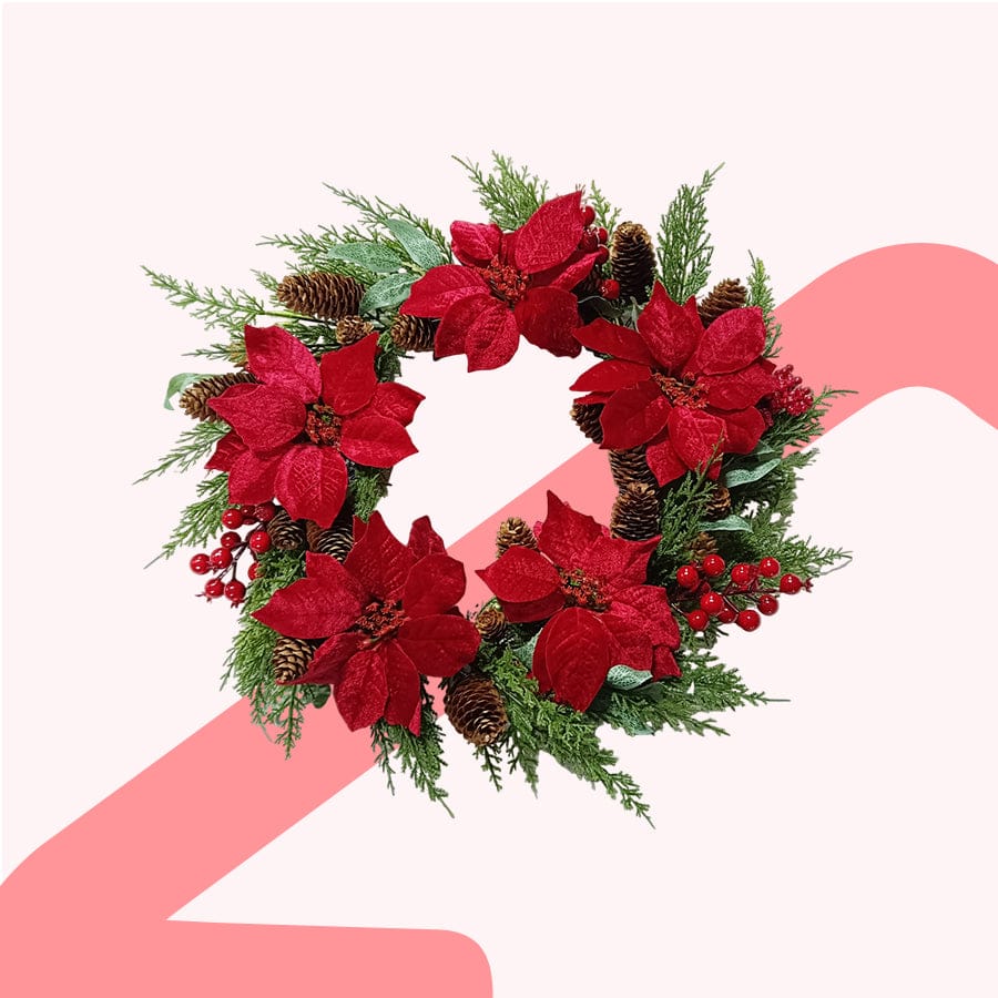 Christmas Berry Pine Wreath with 5 Flowers