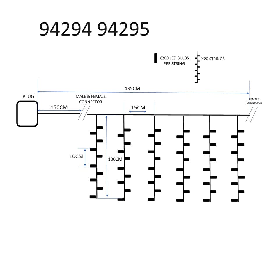 Christmas Curtain Lights 200LED Warmwhite with Flash