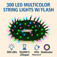 Christmas Lights 300led With Strobe Multi-color With Flash