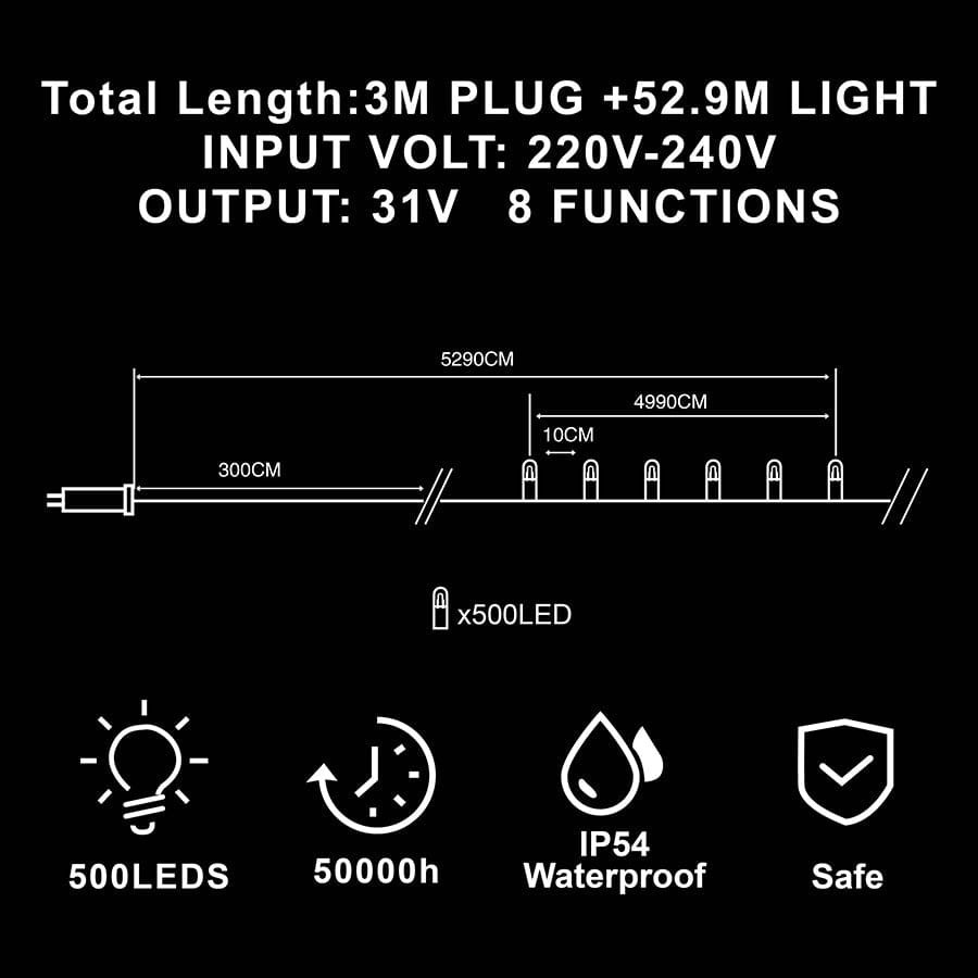 Christmas Lights 500led Multi-color With Functions