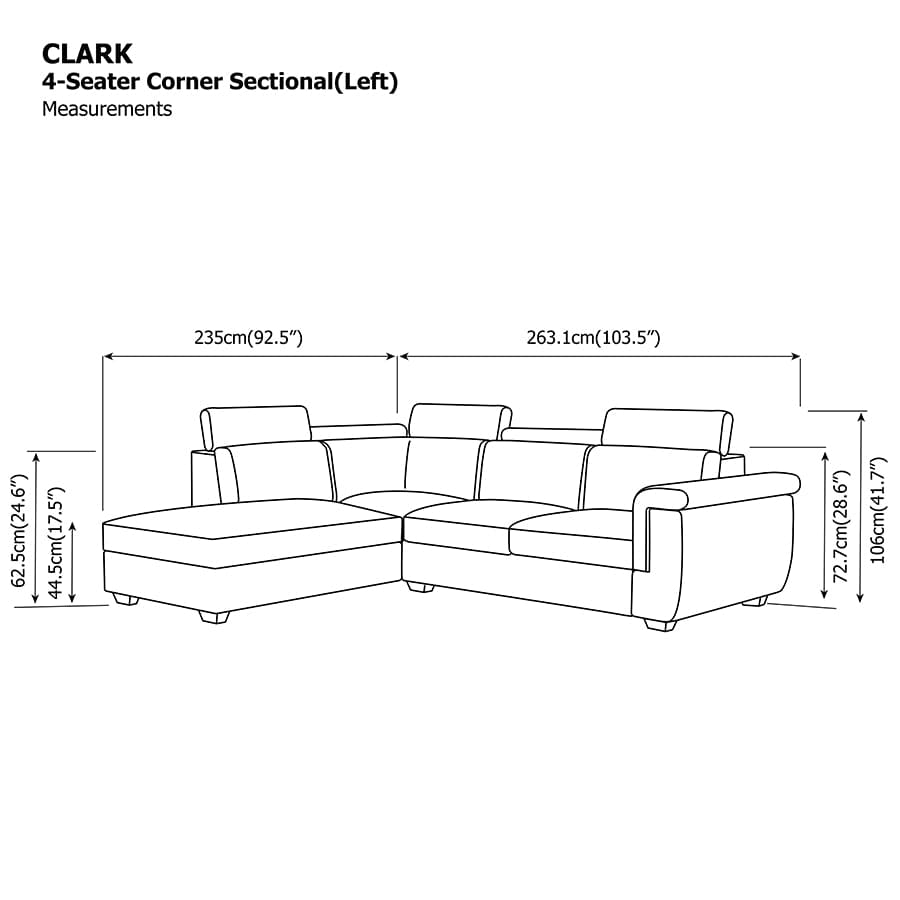 Clark Corner Sectional 4 Seat Left Open Sofa