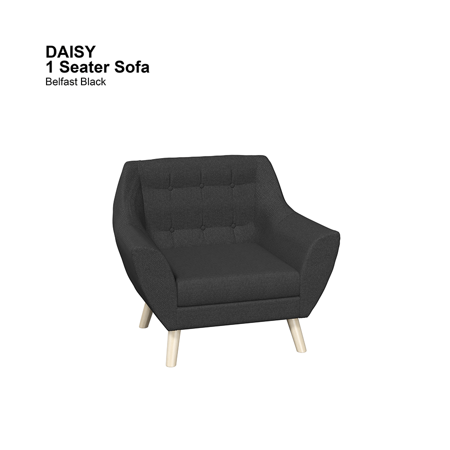MORE DAISY OPTIONS Daisy 1 Seater Sofa Daisy 1 Seater Sofa Fabric Belfast Black Mandaue Foam