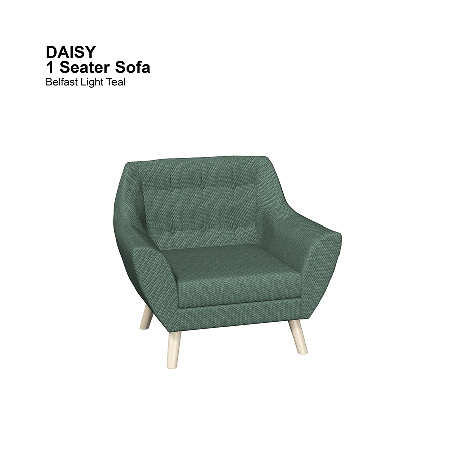 MORE DAISY OPTIONS Daisy 1 Seater Sofa Daisy 1 Seater Sofa Fabric Belfast Light Teal Mandaue Foam