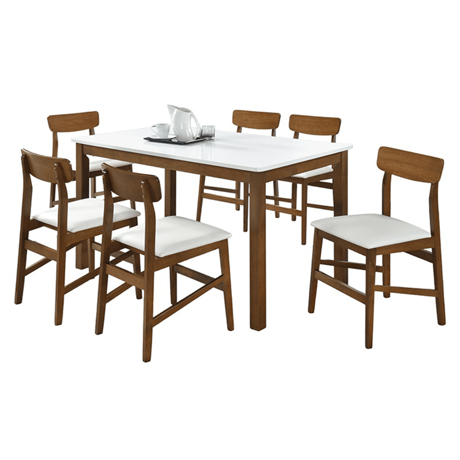 MORE DERMOTT OPTIONS Dermott 6 Seater Dining Set Dermott 6 Seater Dining Set White + Walnut Mandaue Foam