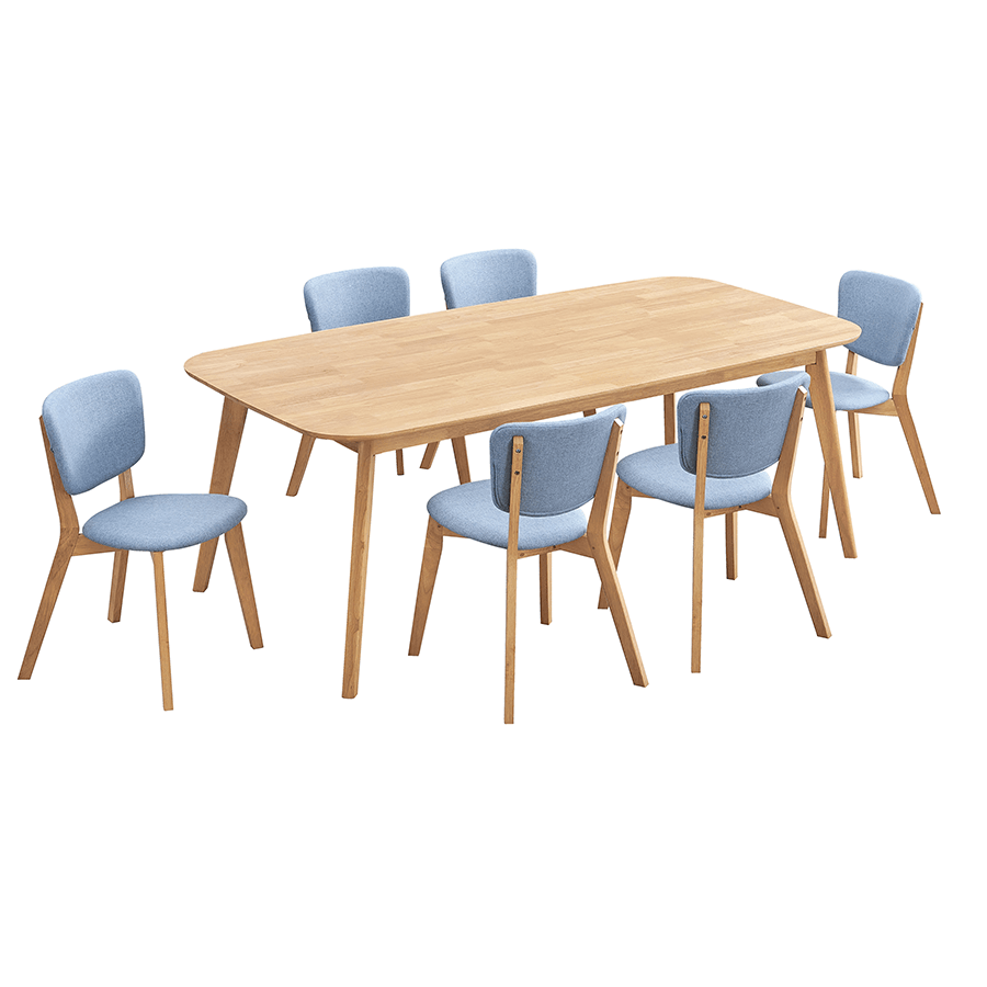 Elland + Jaden 6 Seater Dining Set Elland + Jaden 6 Seater Dining Set Teak + Aqua Blue Mandaue Foam