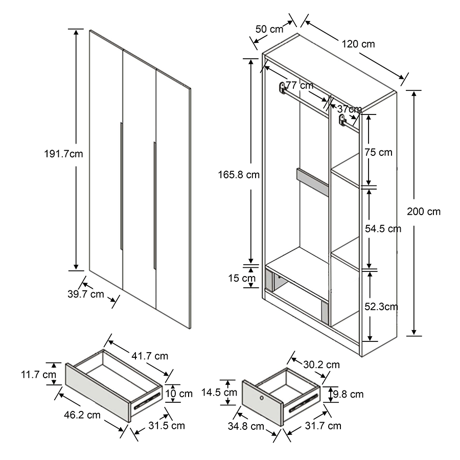 Emil 3 Door Hinge Wardrobe