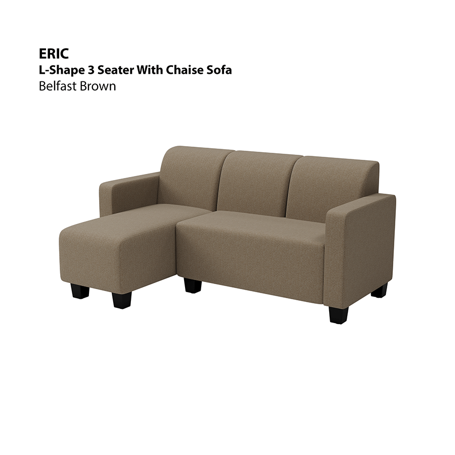 MORE ERIC OPTIONS Eric L-shape 3 Seat with Chaise (Left Facing) Sofa Eric L-shape 3 Seat with Chaise (Left Facing) Sofa Fabric Belfast Brown Mandaue Foam