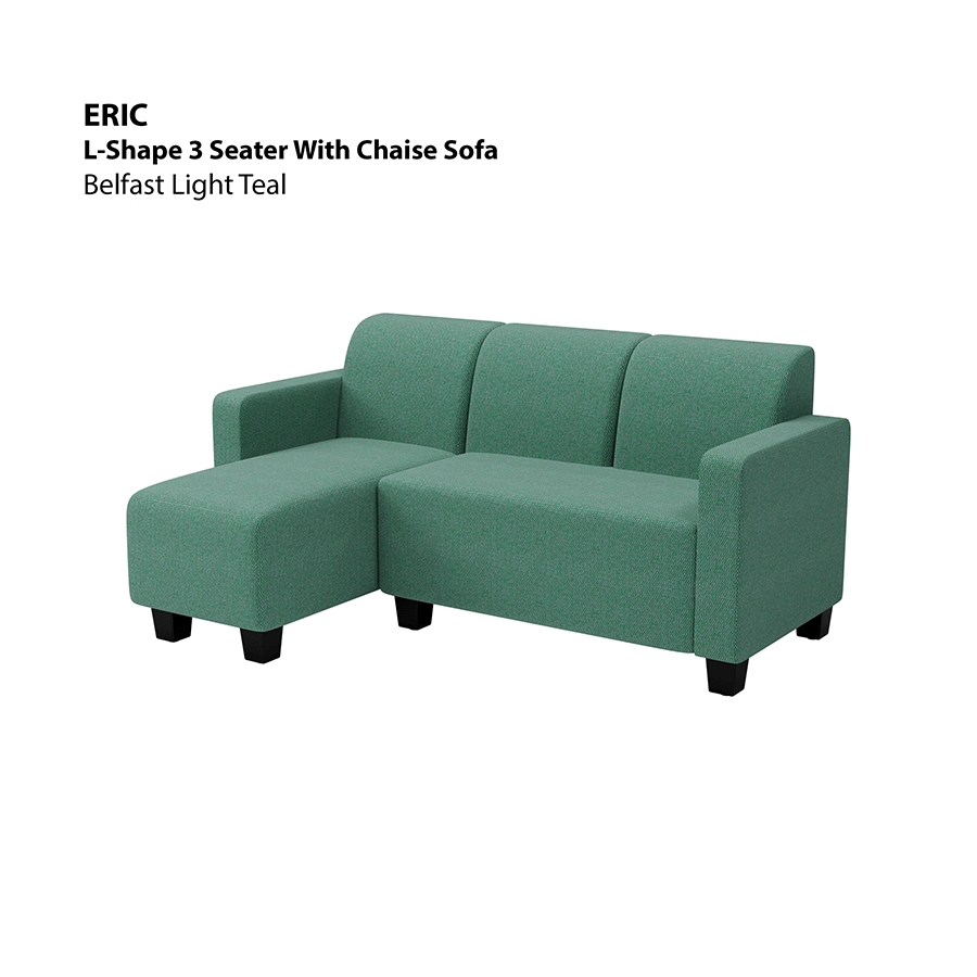 MORE ERIC OPTIONS Eric L-shape 3 Seat with Chaise (Left Facing) Sofa Eric L-shape 3 Seat with Chaise (Left Facing) Sofa Fabric Belfast Light Teal Mandaue Foam