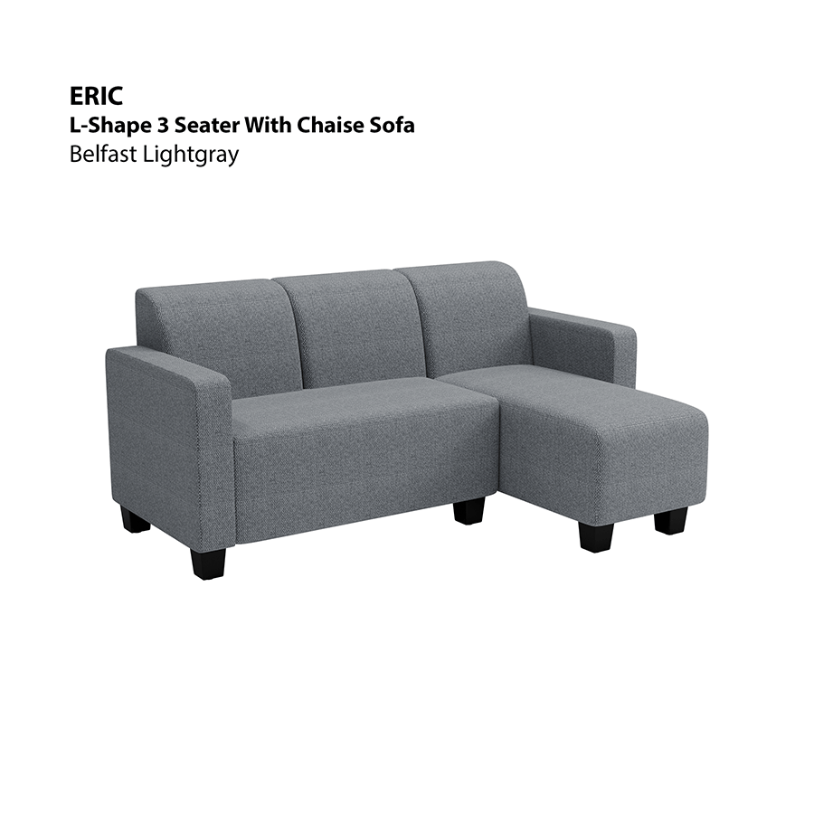 MORE ERIC OPTIONS Eric L-shape 3 Seat with Chaise (Right Facing) Sofa Eric L-shape 3 Seat with Chaise (Right Facing) Sofa Fabric Belfast Light Gray Mandaue Foam