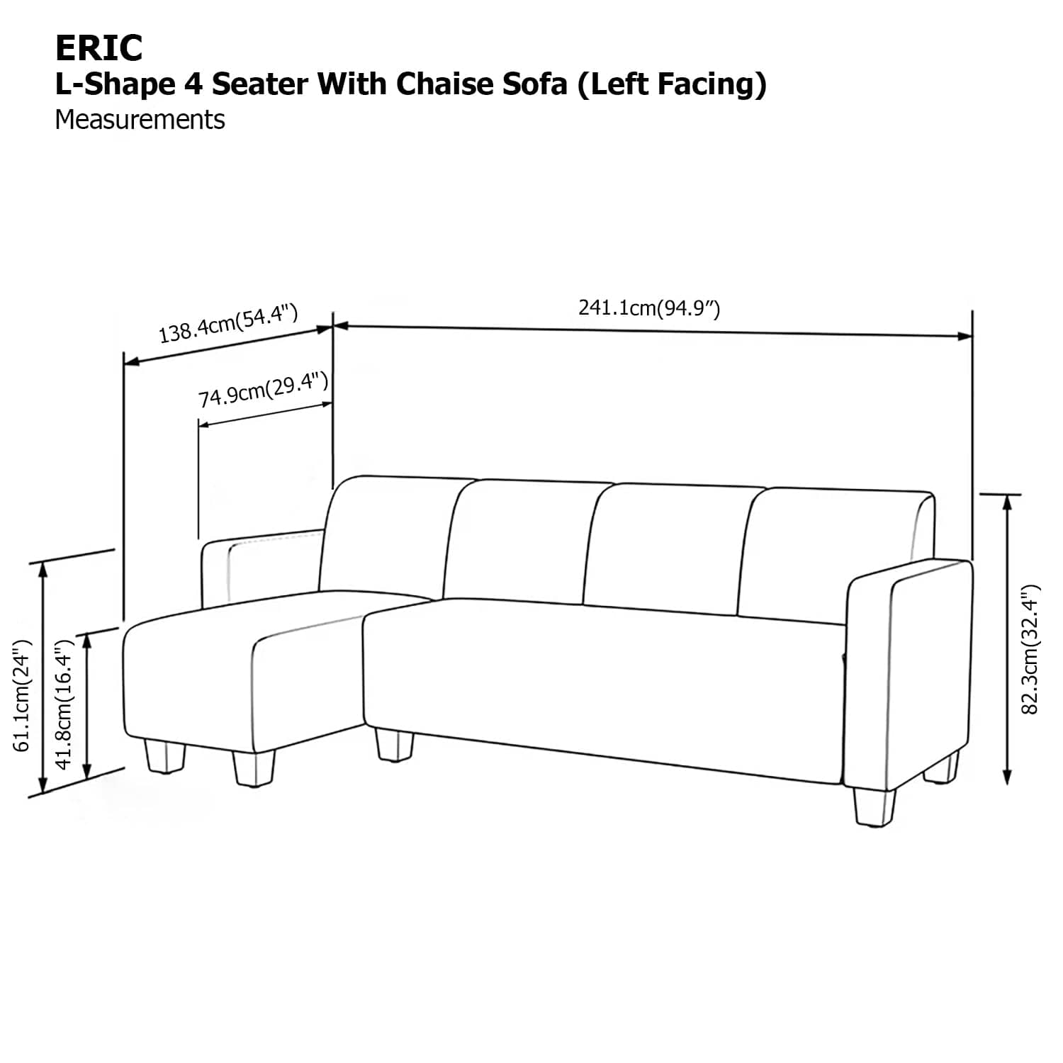 Eric L-shape 4 Seat with Chaise (Left Facing) Sofa