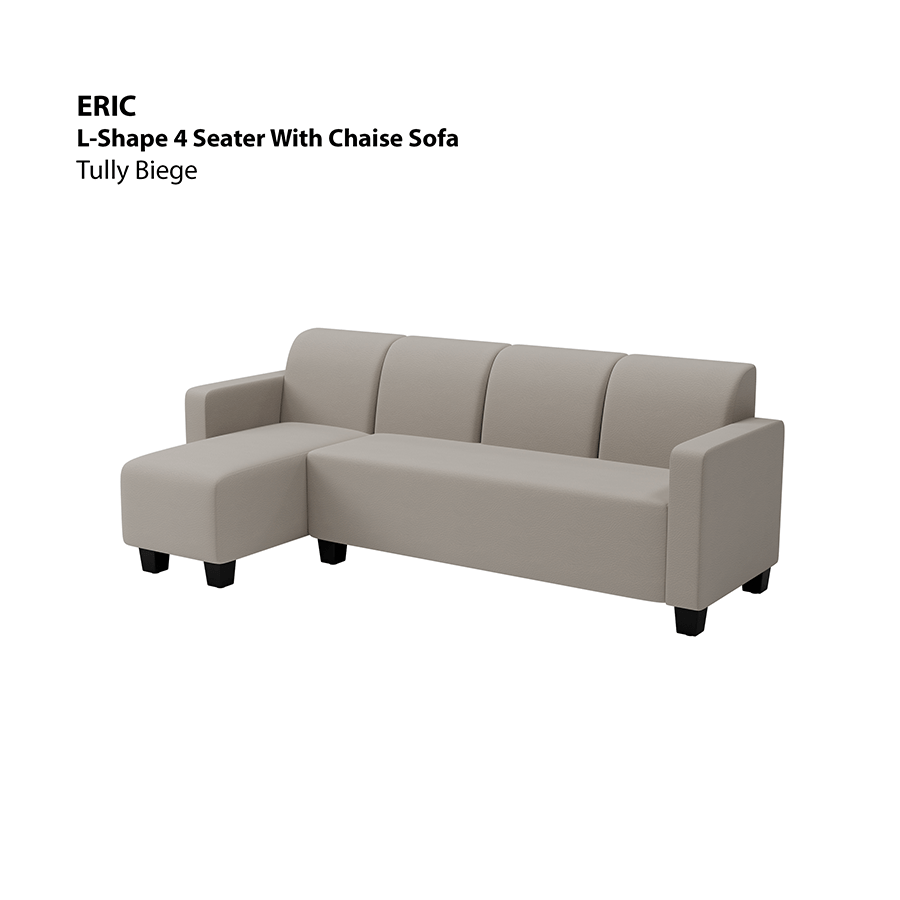 MORE ERIC OPTIONS Eric L-shape 4 Seat with Chaise (Left Facing) Sofa Eric L-shape 4 Seat with Chaise (Left Facing) Sofa Leatherette Tully Beige Mandaue Foam