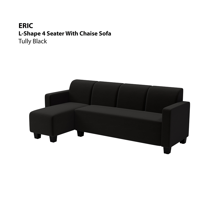 MORE ERIC OPTIONS Eric L-shape 4 Seat with Chaise (Left Facing) Sofa Eric L-shape 4 Seat with Chaise (Left Facing) Sofa Leatherette Tully Black Mandaue Foam