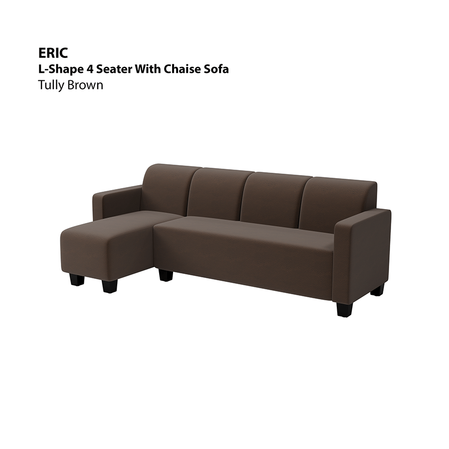 MORE ERIC OPTIONS Eric L-shape 4 Seat with Chaise (Left Facing) Sofa Eric L-shape 4 Seat with Chaise (Left Facing) Sofa Leatherette Tully Brown Mandaue Foam