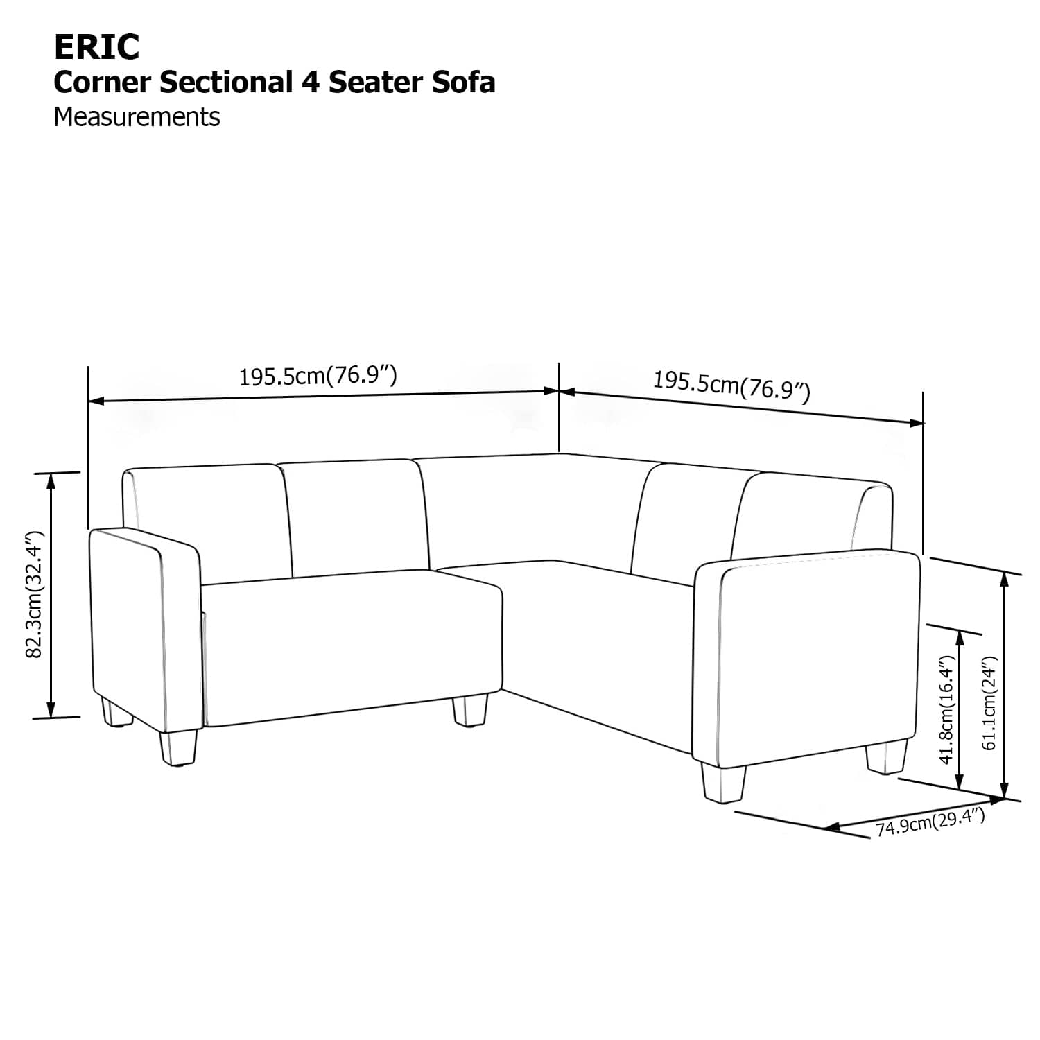 Eric Sectional 4 Seat Corner Sofa
