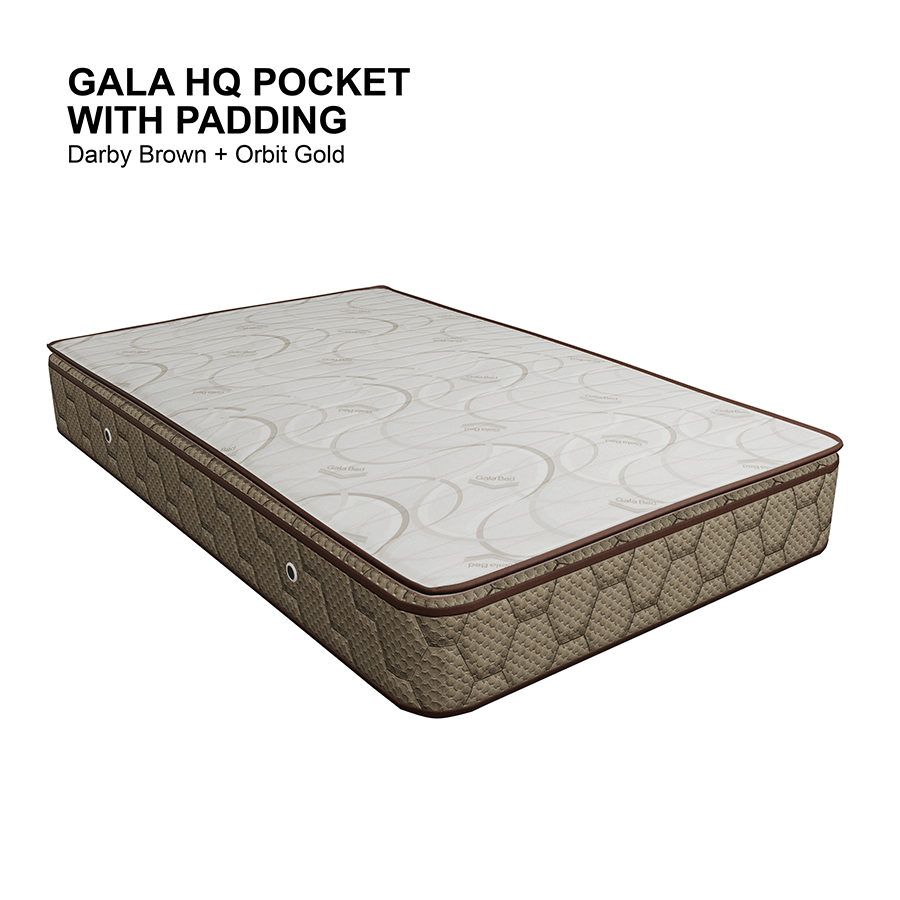 MORE HOTEL QUALITY POCKET OPTIONS Gala Hotel Quality Pocket with Padding Spring Mattress Gala Hotel Quality Pocket with Padding Spring Mattress Darby Brown+Orbit Gold / Single 36x75 inches Mandaue Foam