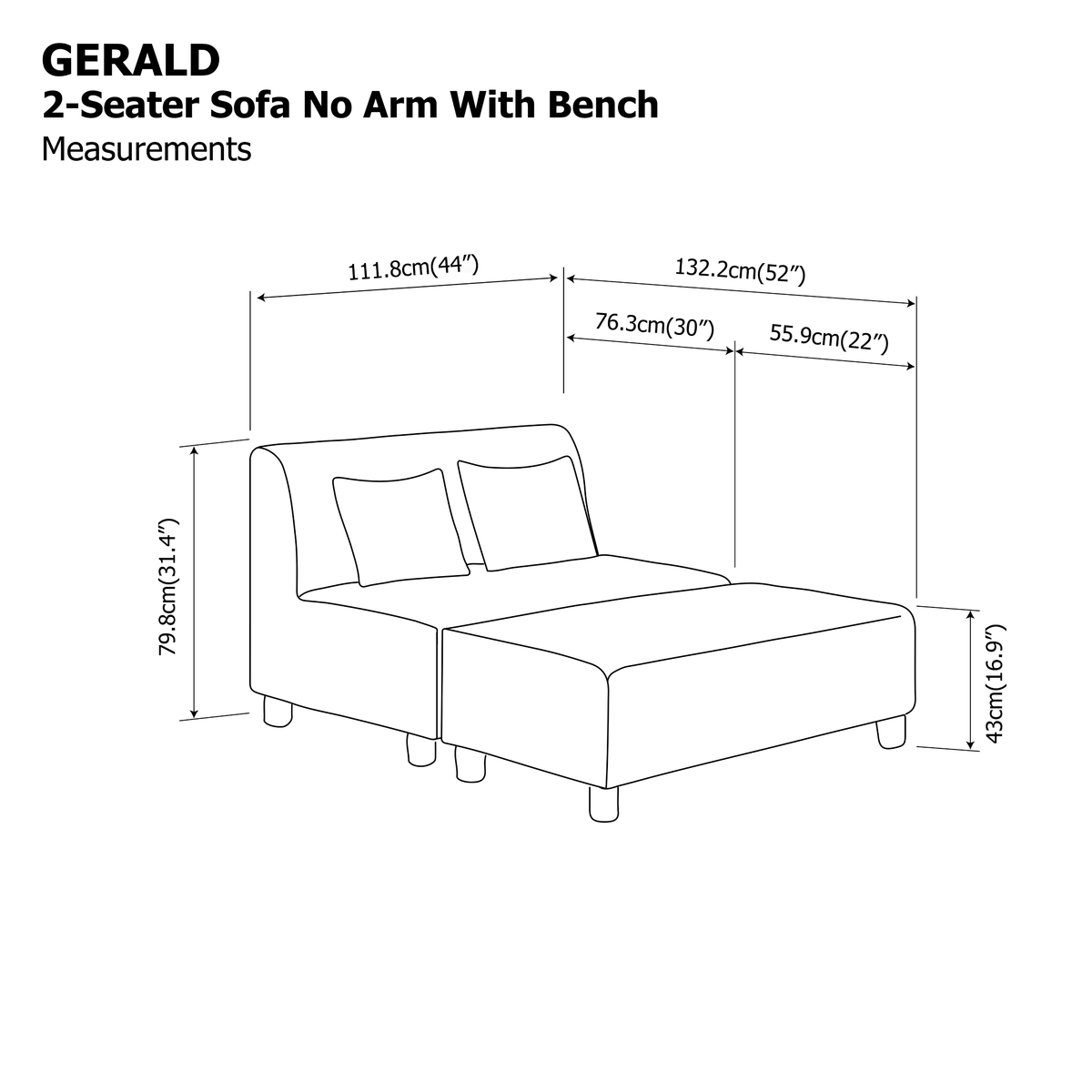 Gerald 2 Seater Sofa with Bench