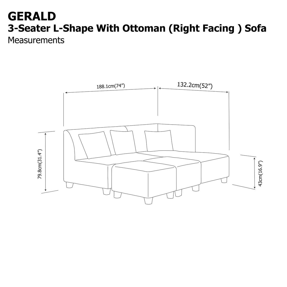 Gerald 3 Seater L-Shape with Ottoman (Right) Sofa