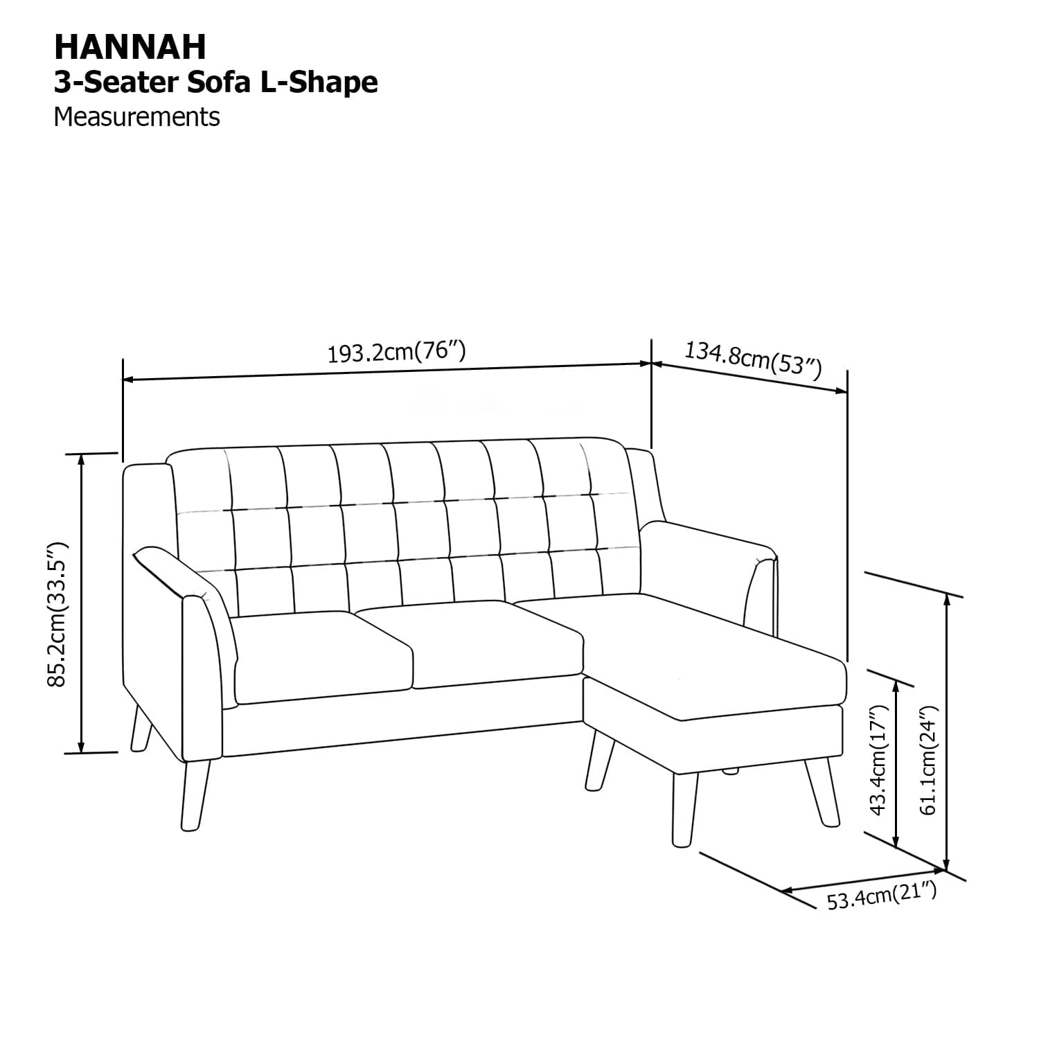 Hannah L-shape 3 Seat Sofa
