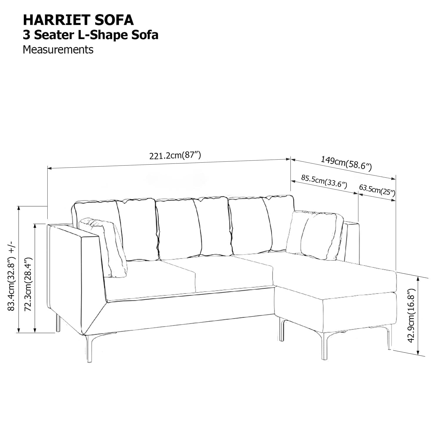 Harriet L-shape 3 Seat Sofa