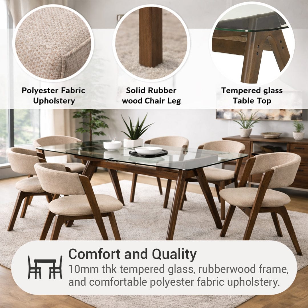 Jensen Glass Top 6 Seater Dining Set