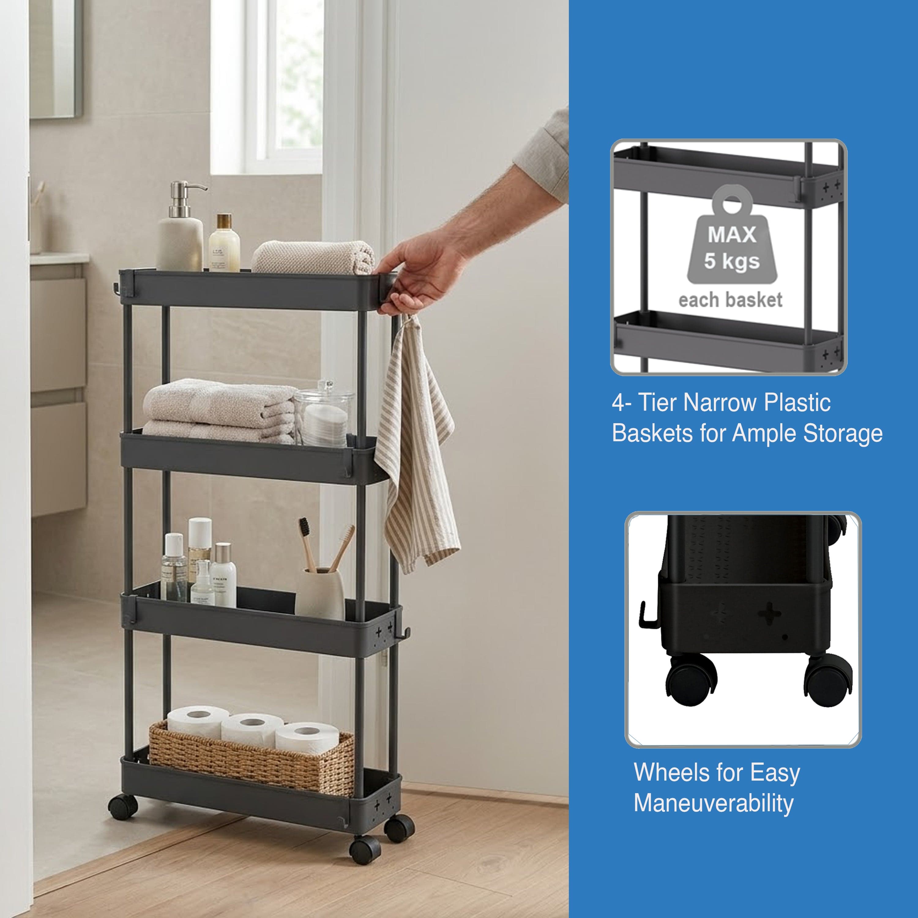Levo 4 Tier Slim Plastic Trolley