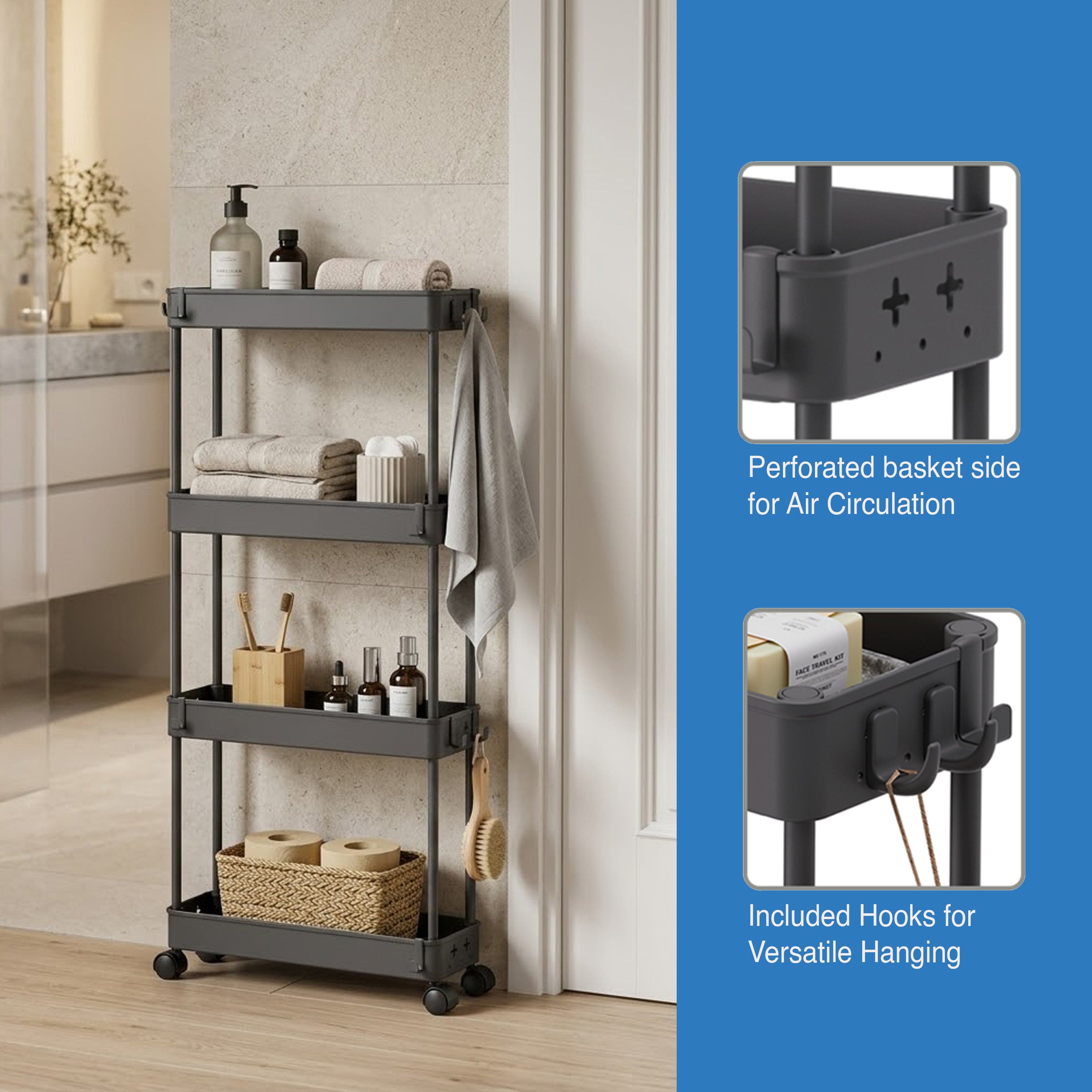 Levo 4 Tier Slim Plastic Trolley
