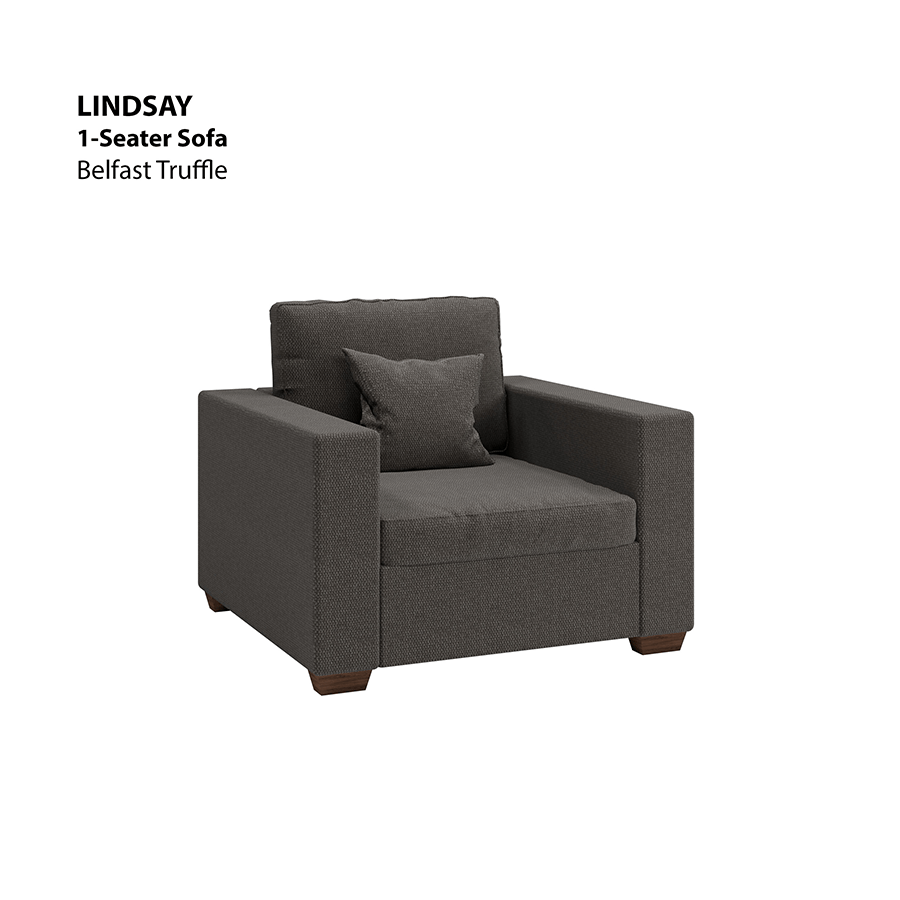 MORE LINDSAY OPTIONS Lindsay 1 Seater Sofa Lindsay 1 Seater Sofa Fabric Belfast Truffle Mandaue Foam