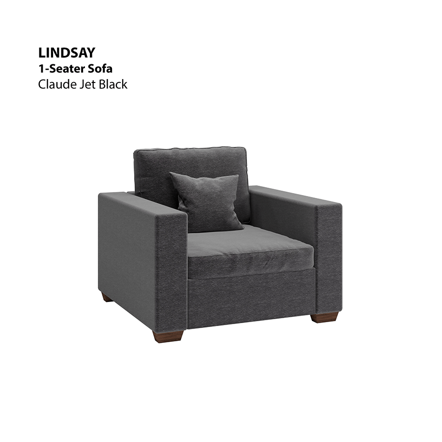 MORE LINDSAY OPTIONS Lindsay 1 Seater Sofa Lindsay 1 Seater Sofa Lux Claude Jet Black Mandaue Foam