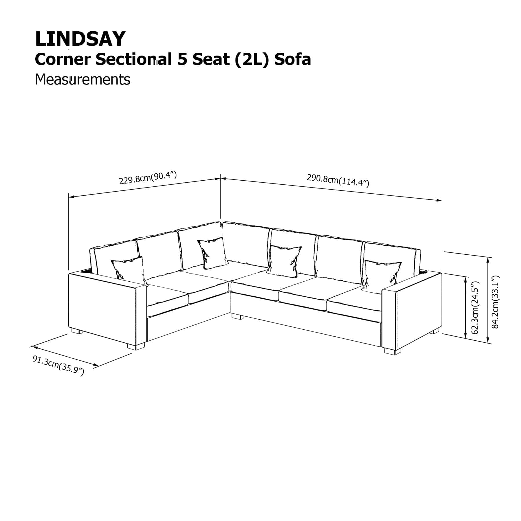 Lindsay Corner Sectional 5 Seat (2L) Sofa