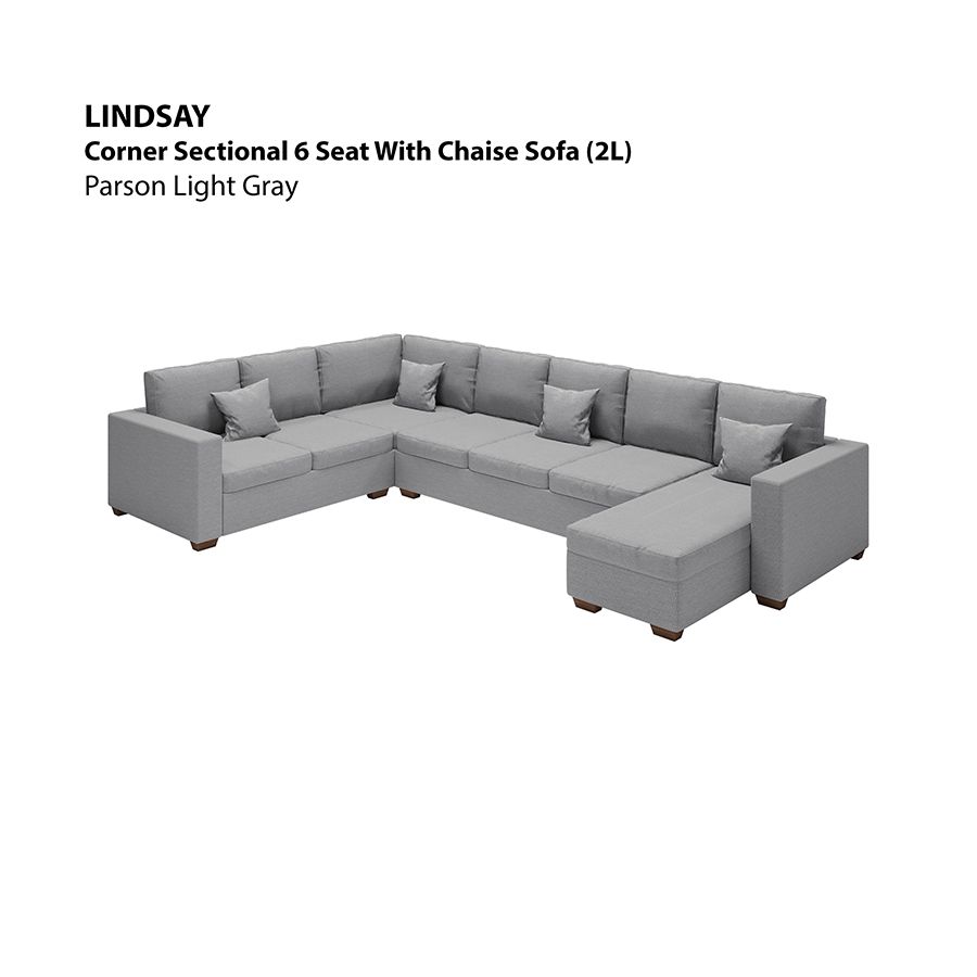 MORE LINDSAY OPTIONS Lindsay Corner Sectional 6 Seat with Chaise (2L) Sofa Lindsay Corner Sectional 6 Seat with Chaise (2L) Sofa Fabric Belfast Light Gray Mandaue Foam