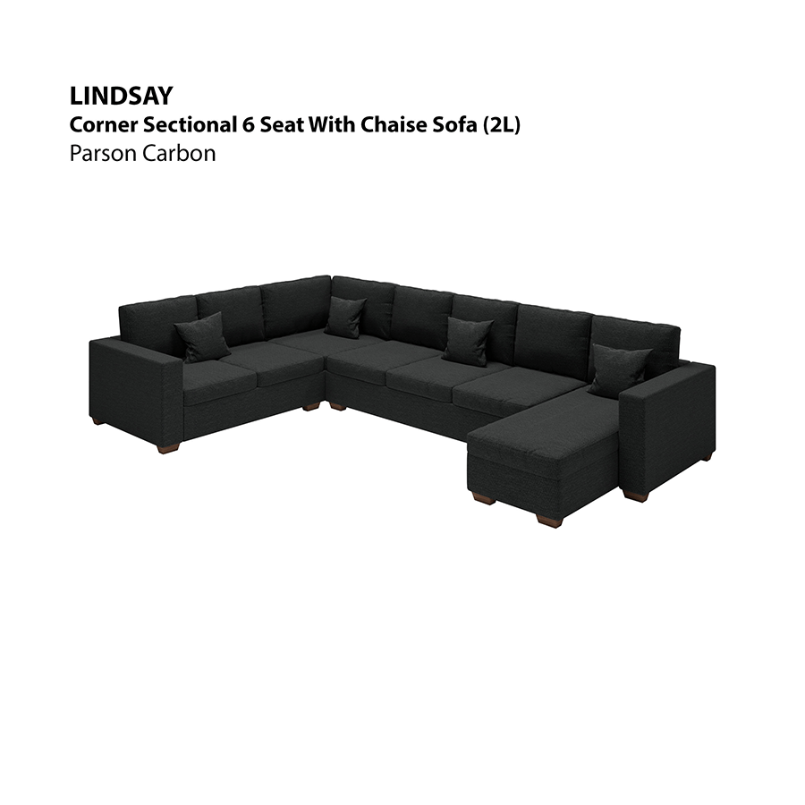 MORE LINDSAY OPTIONS Lindsay Corner Sectional 6 Seat with Chaise (2L) Sofa Lindsay Corner Sectional 6 Seat with Chaise (2L) Sofa Fabric Parson Carbon Mandaue Foam