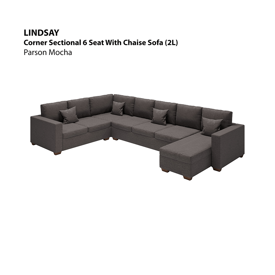 MORE LINDSAY OPTIONS Lindsay Corner Sectional 6 Seat with Chaise (2L) Sofa Lindsay Corner Sectional 6 Seat with Chaise (2L) Sofa Fabric Parson Mocha Mandaue Foam