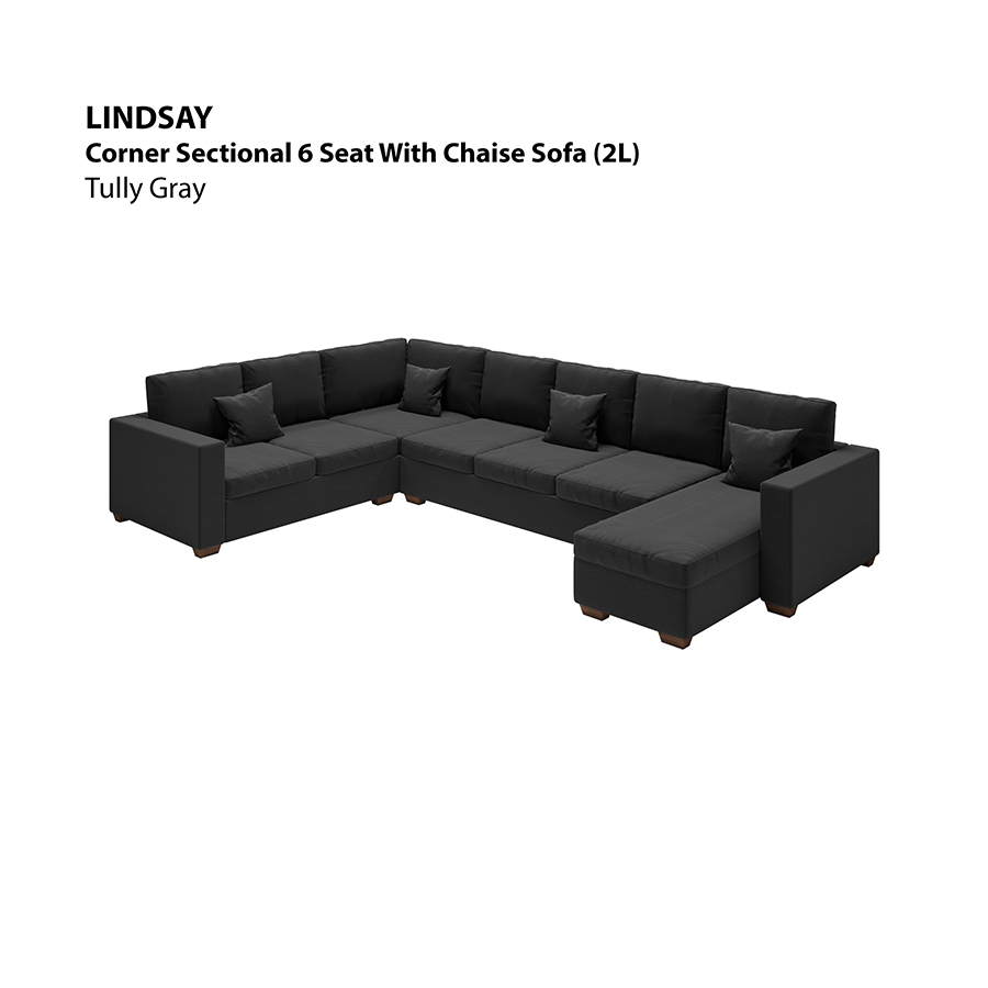 MORE LINDSAY OPTIONS Lindsay Corner Sectional 6 Seat with Chaise (2L) Sofa Lindsay Corner Sectional 6 Seat with Chaise (2L) Sofa Leatherette Tully Gray Mandaue Foam