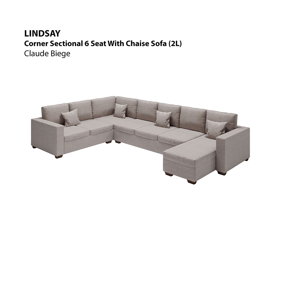 MORE LINDSAY OPTIONS Lindsay Corner Sectional 6 Seat with Chaise (2L) Sofa Lindsay Corner Sectional 6 Seat with Chaise (2L) Sofa Lux Claude Beige Mandaue Foam
