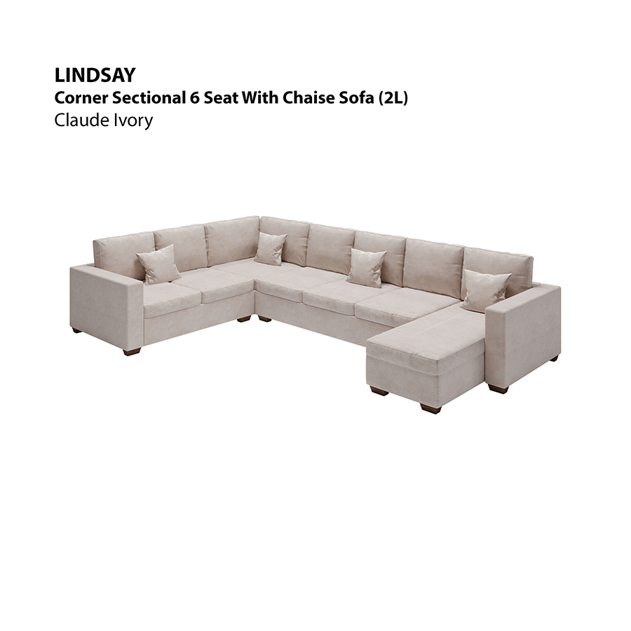 MORE LINDSAY OPTIONS Lindsay Corner Sectional 6 Seat with Chaise (2L) Sofa Lindsay Corner Sectional 6 Seat with Chaise (2L) Sofa Lux Claude Ivory Mandaue Foam