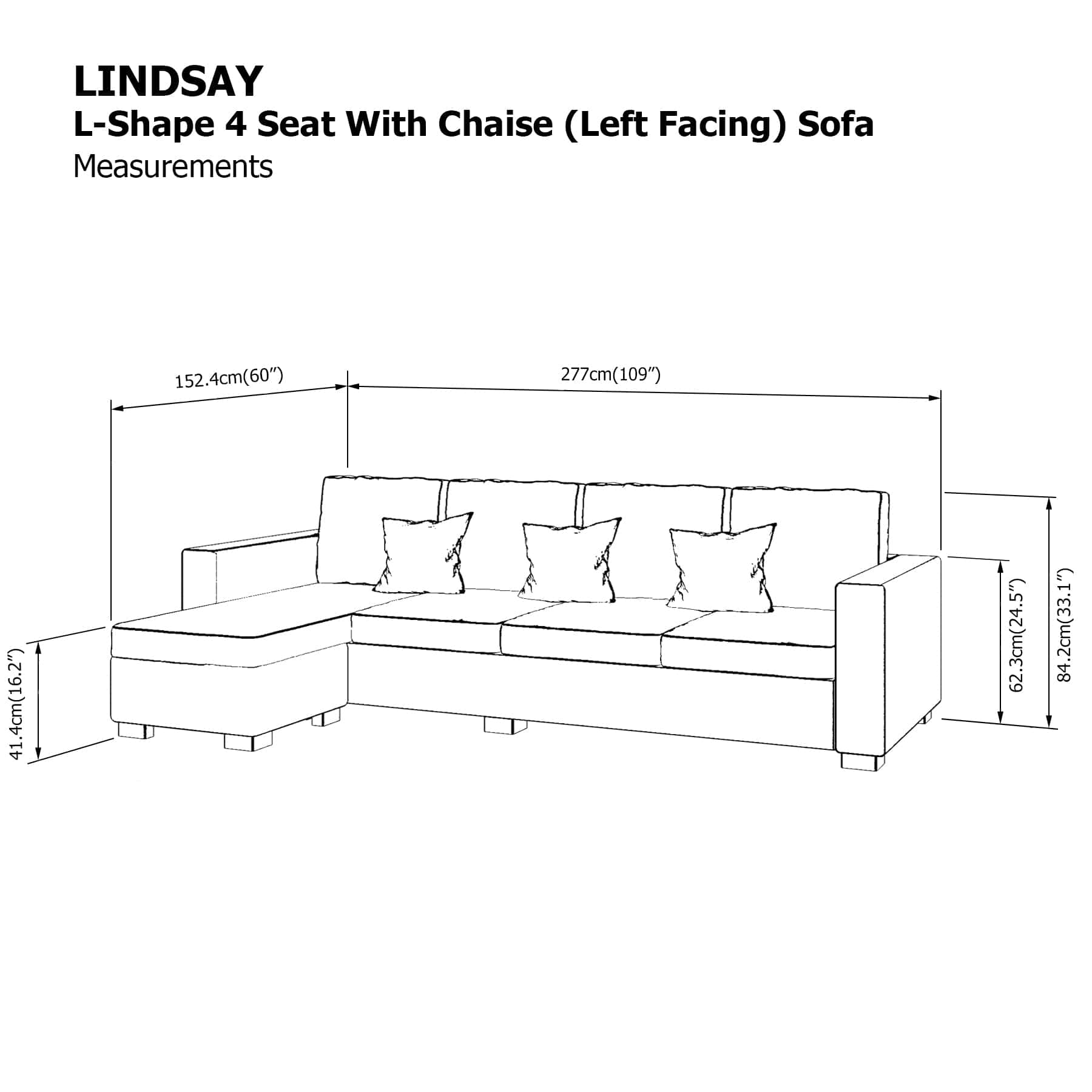 Lindsay L-shape 4 Seat with Chaise (Left Facing) Sofa