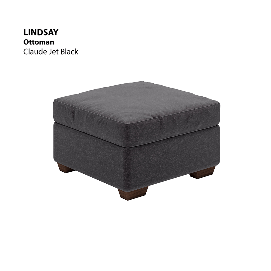 MORE LINDSAY OPTIONS Lindsay Ottoman Lindsay Ottoman Lux Claude Jet Black Mandaue Foam