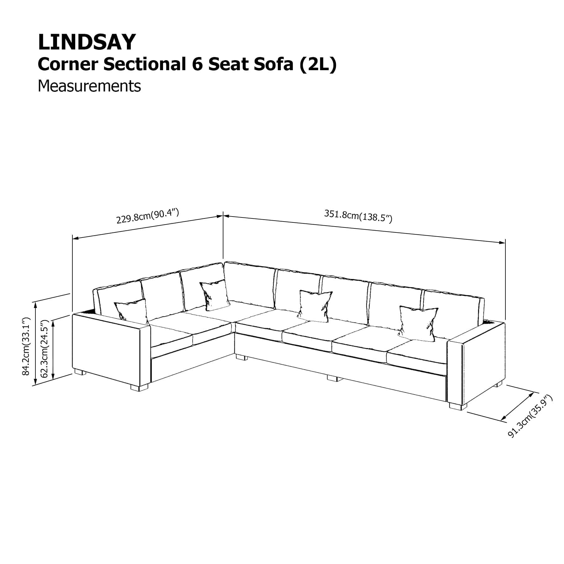 Lindsay Sectional 6 Seat (2L) Sofa