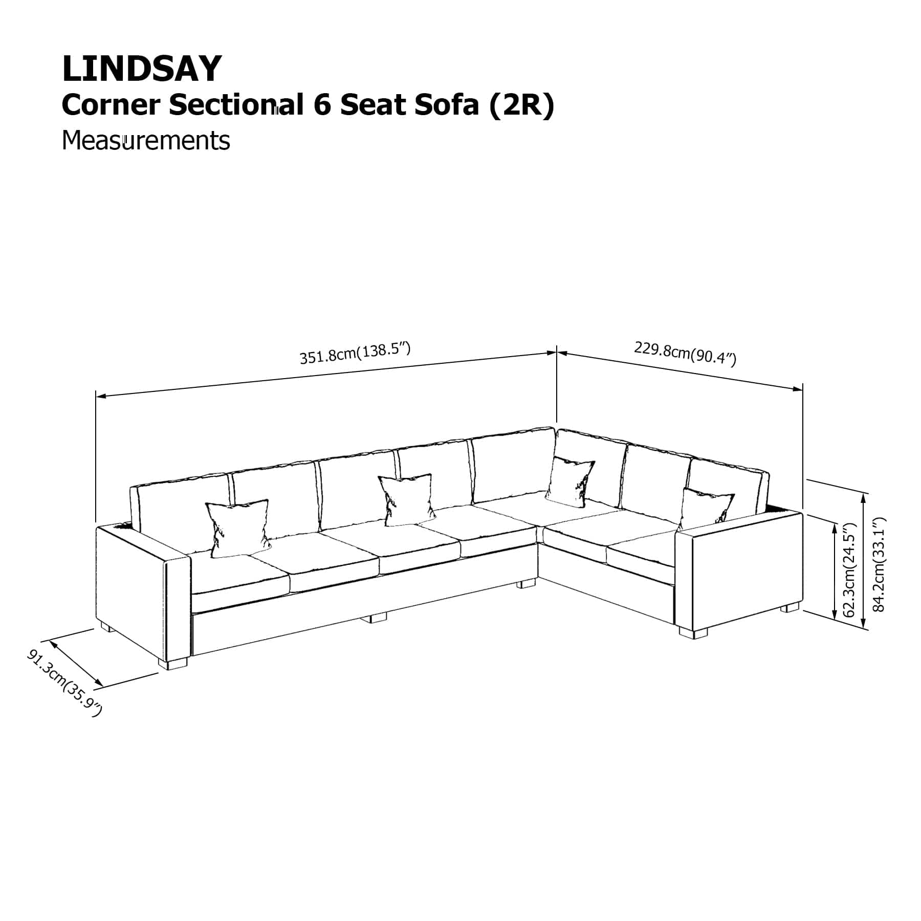 Lindsay Sectional 6 Seat (2R) Sofa